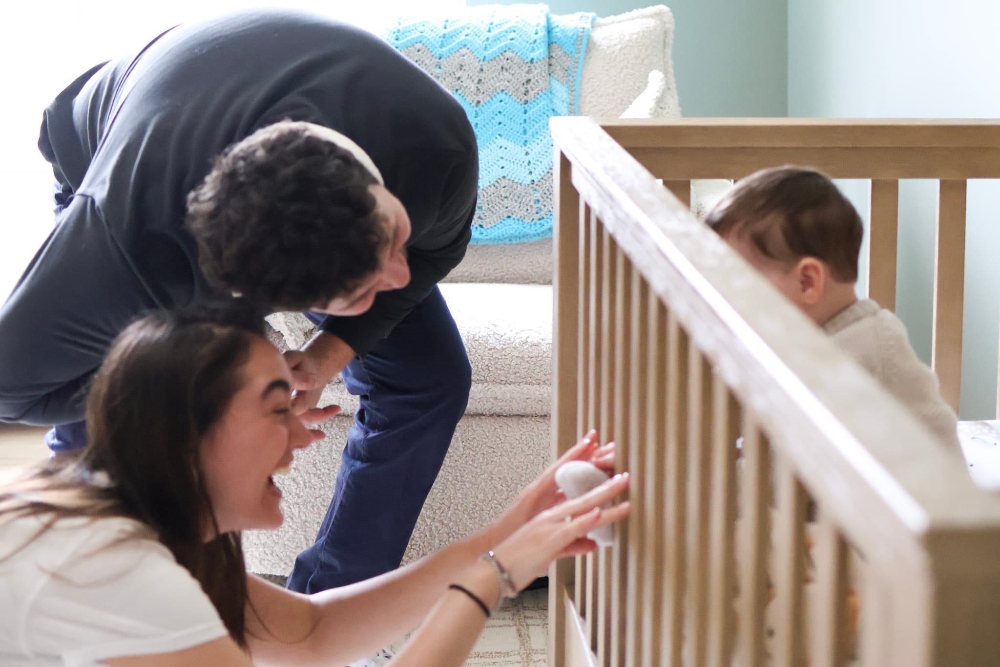 West Rogers Park family portrait with baby during a cozy in-home milestone session
